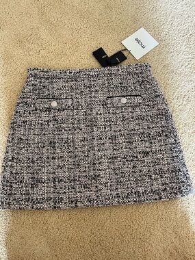 Maje Black and White Tweed Mini Skirt